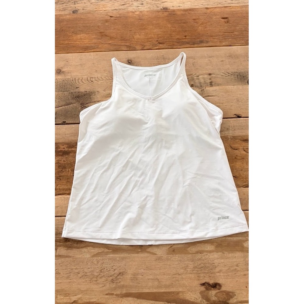 Prince Womens White Athletic Tank Top Built In Shelf Bra Racerback Size M
